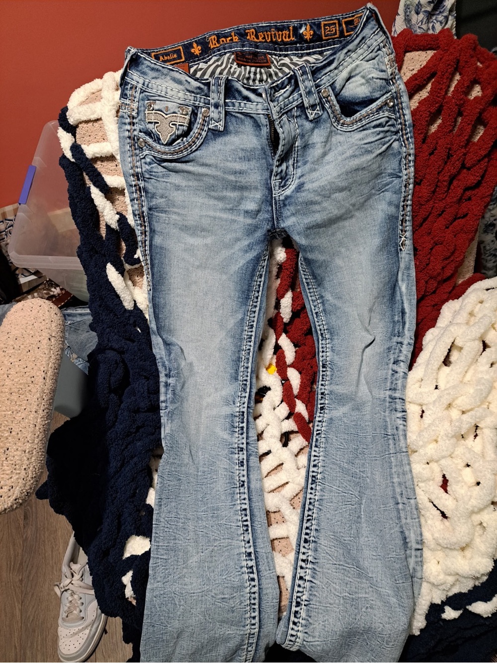 Rock Revival Light Blue Flared Jeans with Embroidered Pocket